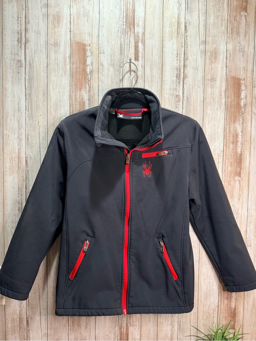 Spyder youth Black Softshell Jacket with Red Trim